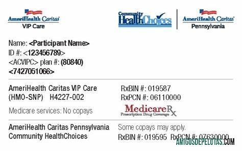 Cartão de seguro saúde da Community Of HealthChoices da Pensilvânia exemplo